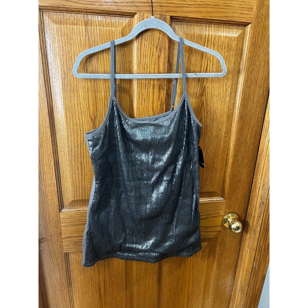 NWT Torrid Crew Neck Adjustable Straps Sequin Foxy Cami Gray Gunmetal 1X